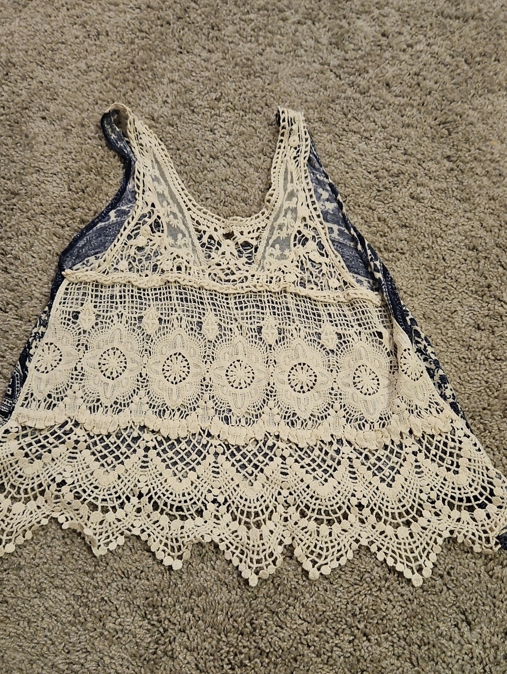 Boho Lace Crochet Overlay Tank Top - Cream